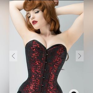 Red and Black Brocade Overbust Corset (37/38 in waist)